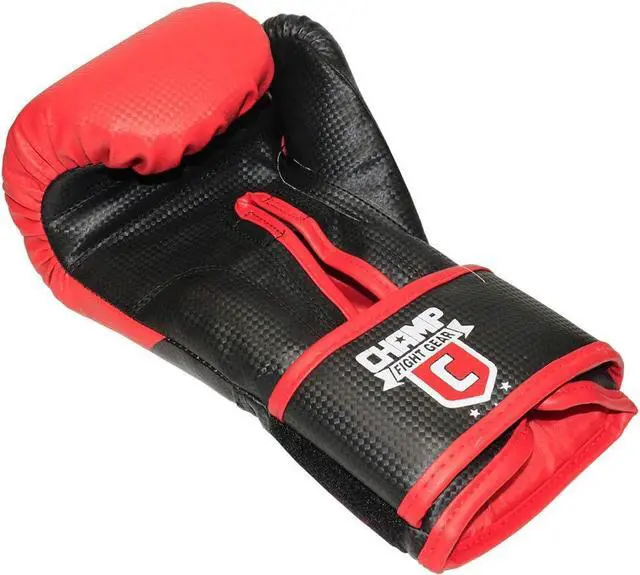 Alt view image 4 of 5 - Amber Fight Gear The Champ Hook & Loop Gloves 12oz Black/Red