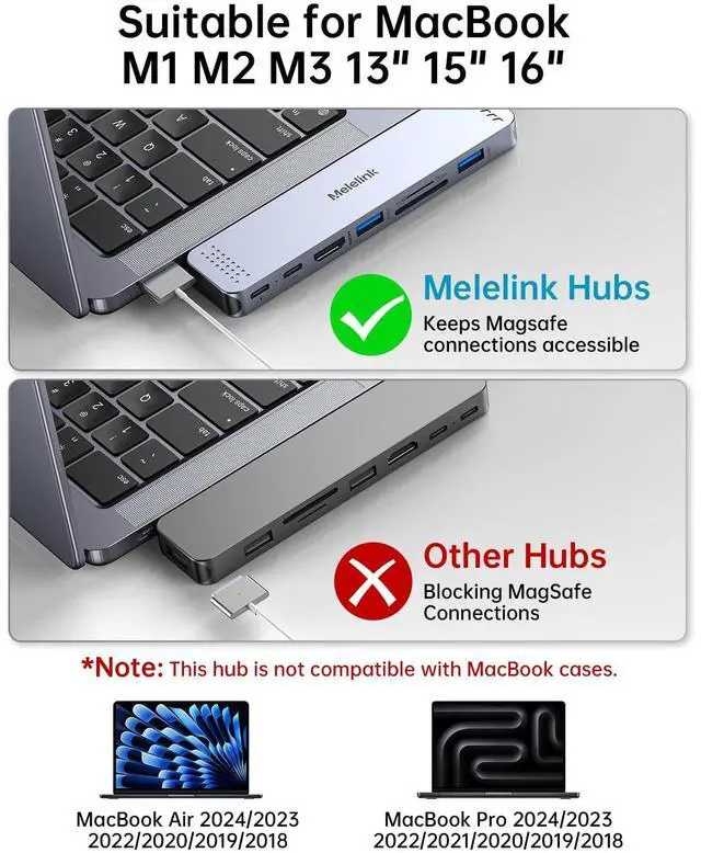 Alt view image 3 of 7 - Melelink USB C Hub Adapter for MacBook, Mac Adapter Multiport 8 in 2 USB-C Hub with HDMI 4K, Thunderbolt 3 Port, USB C&A Data Ports, USB-C to SD/TF Card Slot,Accessories for MacBook M3 M2 M1 2024-2018