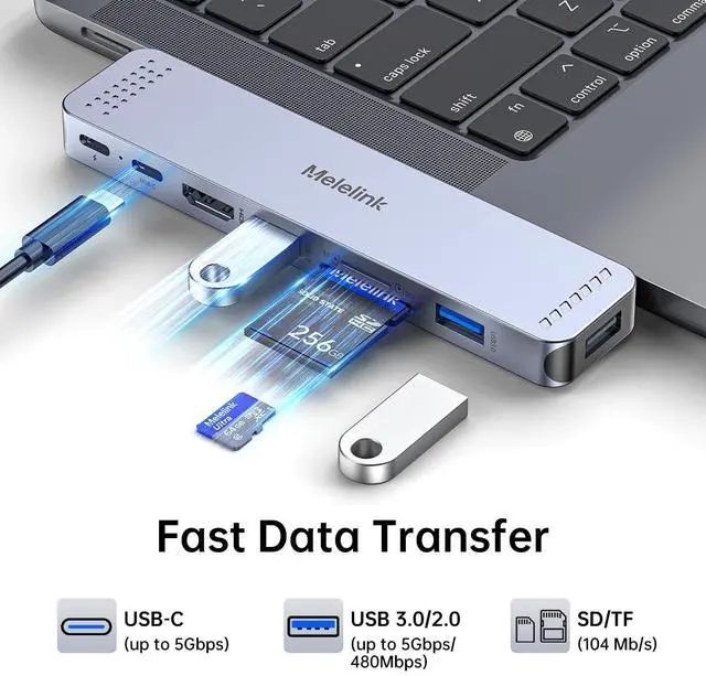 Alt view image 6 of 7 - Melelink USB C Hub Adapter for MacBook, Mac Adapter Multiport 8 in 2 USB-C Hub with HDMI 4K, Thunderbolt 3 Port, USB C&A Data Ports, USB-C to SD/TF Card Slot,Accessories for MacBook M3 M2 M1 2024-2018