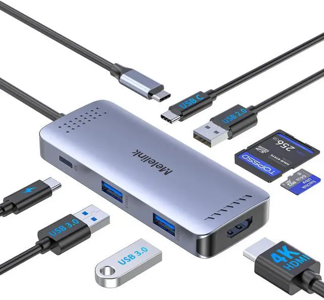Main image of Melelink USB C HUB, 8 in 1 Multiport Adapter Dock with 4K HDMI, 100W Power Delivery, SD/TF Card Reader, 1*USB 2.0 / USB-C Data & 2*USB-A 3.0, Dongle HDMI Adapter for MacBook, iPad, Dell, Lenovo, HP
