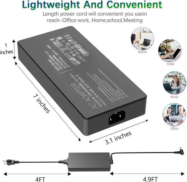 Alt view image 3 of 7 - Energizewiz 280W AC Charger for Asus20V 14A ROG Strix G15 G17 Scar 15 17 G532L G533Z G732L G733Z Hero Scar III G731G G531G G703G Gaming Laptop Power Supply Adapter