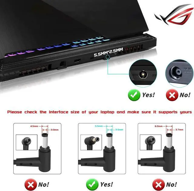 Alt view image 5 of 6 - Energizewiz 19.5V 9.23A 180W Laptop Charger for Asus ROG G750JM G751JM G750JS G752VT GL502VT G-Series Gaming Laptop