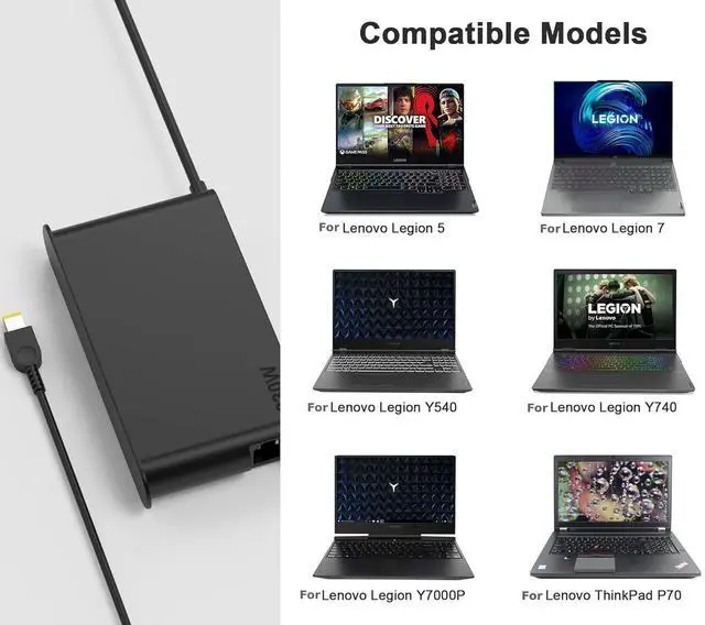 Alt view image 6 of 7 - Energizewiz 230W Legion Charger fit for Lenovo 20V 11.5A Legion 5 7 5P C7 S7 Y540 Y545 Y740 Y730 Y900 Y910 Y7000 Y7000P R7000P ADL230SCC3A USB Rectangular Tip