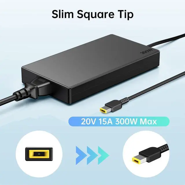 Alt view image 2 of 7 - Energizewiz 300W 20V 15A AC Adapter Fit for Lenovo Legion 5 5i 5P 7 7i pro 15 16 17 R9000P R9000K Y9000K Y9000X Gaming Laptop Charger Replacement USB Rectangular Tip