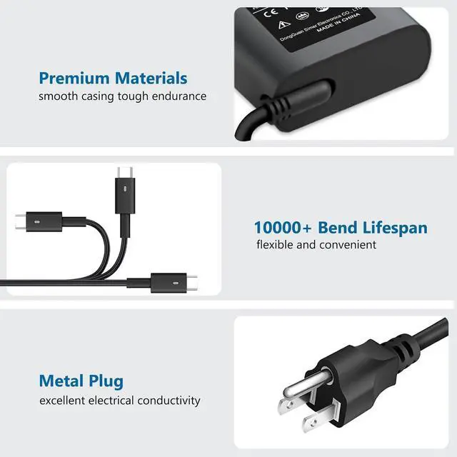 Alt view image 3 of 7 - Energizewiz Slim 90W Laptop Charger USB C for Dell Latitude 5420 5520 7480 7490 7420 Chromebook 3100 XPS 13 9360 XPS15 9550 9560 DA65NM190 LA65NM190 Type C
