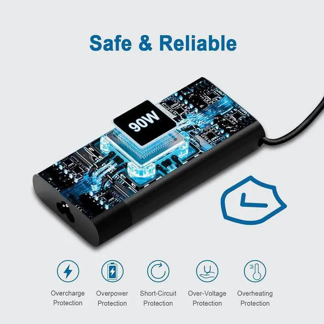 Alt view image 2 of 7 - Energizewiz Slim 90W Laptop Charger USB C for Dell Latitude 5420 5520 7480 7490 7420 Chromebook 3100 XPS 13 9360 XPS15 9550 9560 DA65NM190 LA65NM190 Type C