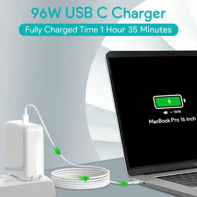 Alt view image 2 of 7 - Energizewiz MacBook Pro Charger 96W USB C Charger Fast Charger for MacBook Air, ipad Pro, Samsung Galaxy and All Type C Device, 6.6ft USBC Cable Included
