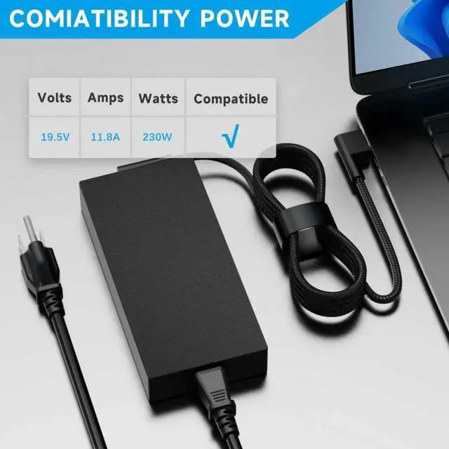 Alt view image 5 of 6 - 230W 19.5V 11.8A AC Laptop Charger for Razer Blade 15 RZ09-02385 02386 02705 02886 02887 02888 0313x 0301x 0421x 0330x 0367x 0409A 0409B 0409C 03009 03006 0328x 0369x Power Supply Adapter Cord