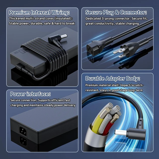 Alt view image 3 of 6 - Energizewiz 240W ROG Charger Fit for ASUS ADP-240EB B 20V 12A AC Adapter ASUS ROG Zephyrus G14 G15 M16 S15 S17, ROG Strix Scar 15 G533QS (Compatible with 180W 200W ROG Laptop) 6.0x3.7mm