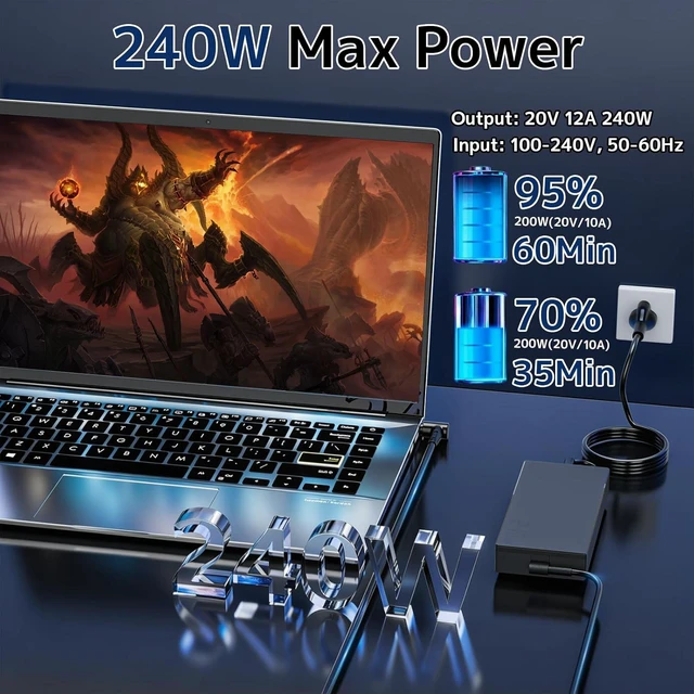 Alt view image 6 of 6 - Energizewiz 240W ROG Charger Fit for ASUS ADP-240EB B 20V 12A AC Adapter ASUS ROG Zephyrus G14 G15 M16 S15 S17, ROG Strix Scar 15 G533QS (Compatible with 180W 200W ROG Laptop) 6.0x3.7mm