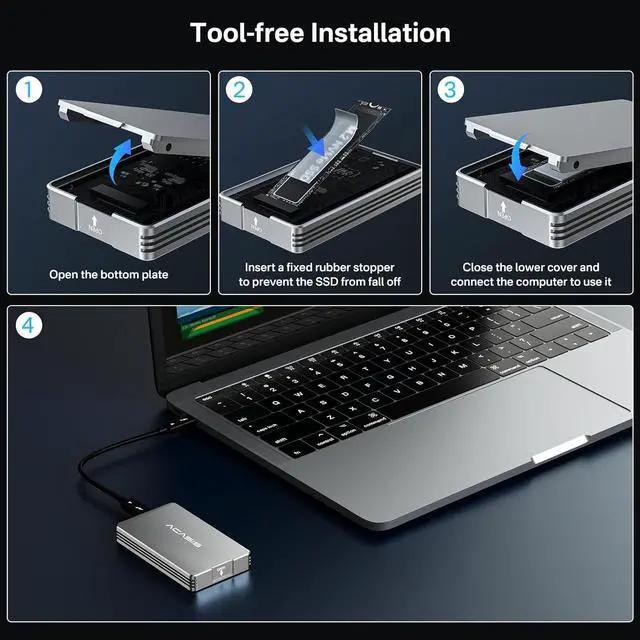 Alt view image 2 of 6 - 40Gbps M.2 NVMe SSD Enclosure, Tool Free Installation, TBU 401 for M1 M2 Pro/Max,Compatible with thunderbolt3/4,USB4/3.2/3.1/3.0/2.0, Support SSD Size 2280 B+M M-Key (TBU401)