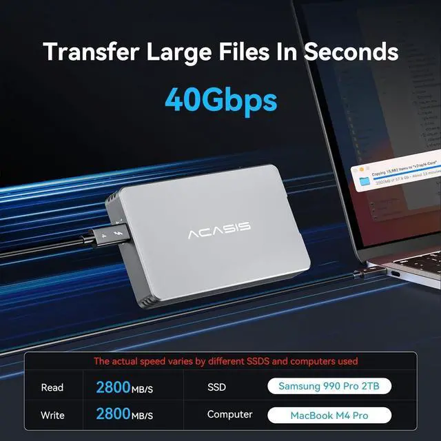 Alt view image 3 of 6 - 40Gbps M.2 NVMe SSD Enclosure, Tool Free Installation, TBU 401 for M1 M2 Pro/Max,Compatible with thunderbolt3/4,USB4/3.2/3.1/3.0/2.0, Support SSD Size 2280 B+M M-Key (TBU401)