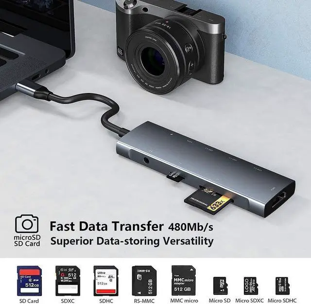 Alt view image 4 of 7 - USB C HUB for iPad Pro 9-in-1 Adapter iPad Pro M4 M2 M1 13 12.9 11 inch iPad Air 5 4 Docking Station with 4K HDMI, USB-C PD, SD/TF Card Reader, USB 3.0, 3.5mm Headphone Jack, Type C Data, iPad Mini 6