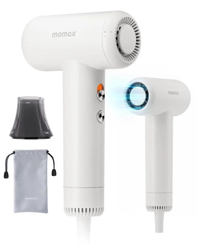 Main image of momax High-Speed Hair Dryer - Mini Blow Dryer with 110,000 RPM Brushless Motor, Negative Ionic for Fast Drying, Low Noise, Portable with Magnetic Nozzle, Lightweight Design for Home and Travel