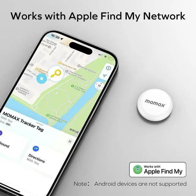 Alt view image 2 of 6 - MOMAX Key Tracker, Locator Tag Works with Apple Find My, Portable Smart Tracker with Strap, Waterproof Item Finder for Kid, Luggage, Wallet, Bag, Backpack and Suitcase, iOS only