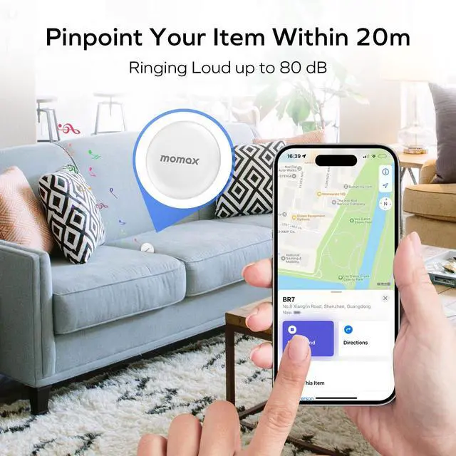 Alt view image 4 of 6 - MOMAX Key Tracker, Locator Tag Works with Apple Find My, Portable Smart Tracker with Strap, Waterproof Item Finder for Kid, Luggage, Wallet, Bag, Backpack and Suitcase, iOS only