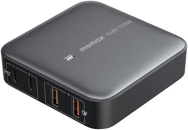 Main image of MOMAX USB C Charging Station 100W, GaN Technology, PD & QC 3.0 Fast Charging, 4-in-1 Port Charger Hub for MacBook Pro, Laptop, iPhone, Vision pro, Office, Home, 6.56ft Extention Cord Included