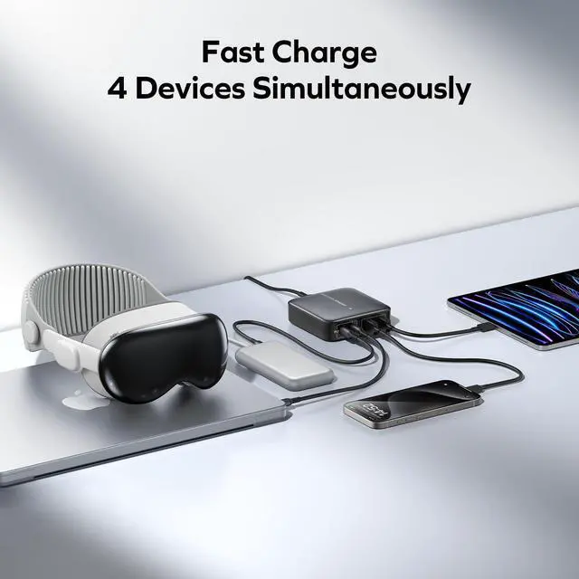 Alt view image 5 of 7 - MOMAX USB C Charging Station 100W, GaN Technology, PD & QC 3.0 Fast Charging, 4-in-1 Port Charger Hub for MacBook Pro, Laptop, iPhone, Vision pro, Office, Home, 6.56ft Extention Cord Included