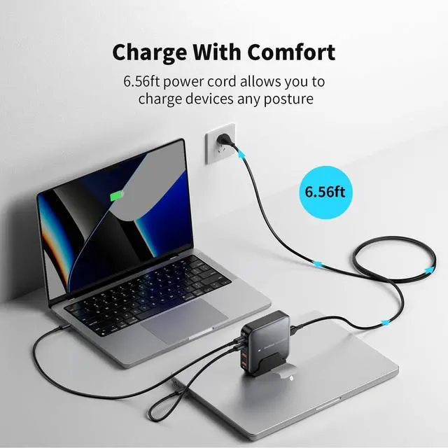 Alt view image 4 of 7 - MOMAX USB C Charging Station 100W, GaN Technology, PD & QC 3.0 Fast Charging, 4-in-1 Port Charger Hub for MacBook Pro, Laptop, iPhone, Vision pro, Office, Home, 6.56ft Extention Cord Included