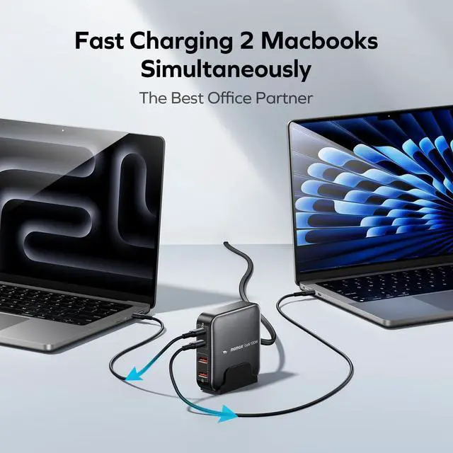 Alt view image 7 of 7 - MOMAX USB C Charging Station 100W, GaN Technology, PD & QC 3.0 Fast Charging, 4-in-1 Port Charger Hub for MacBook Pro, Laptop, iPhone, Vision pro, Office, Home, 6.56ft Extention Cord Included