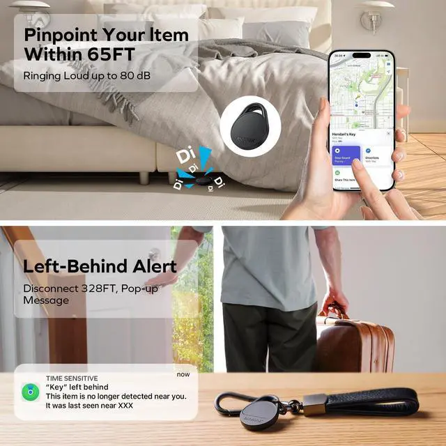 Alt view image 4 of 7 - MOMAX Key Finder Luggage Tracker Smart Tag for Key, Backpack, Wallet, Pets Works with Apple Find My (iOS Only) and Global Search Range Include DIY Personalized Stickers, 2Pack