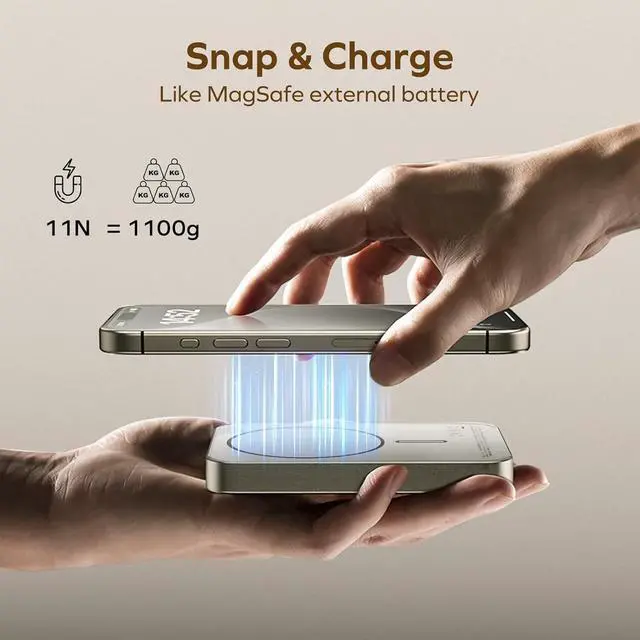 Alt view image 4 of 7 - MOMAX Magnetic Power Bank 10000mAh, 20W Fast Charging, Wireless Portable Charger for iPhone 16/15/14/13/12 Series, Magsafe Compatible, USB-C Cable Included