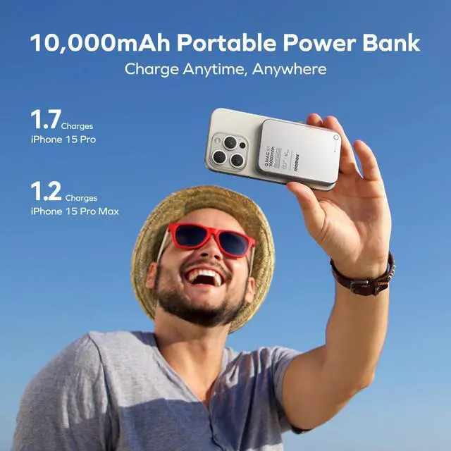 Alt view image 3 of 7 - MOMAX Magnetic Power Bank 10000mAh, 20W Fast Charging, Wireless Portable Charger for iPhone 16/15/14/13/12 Series, Magsafe Compatible, USB-C Cable Included