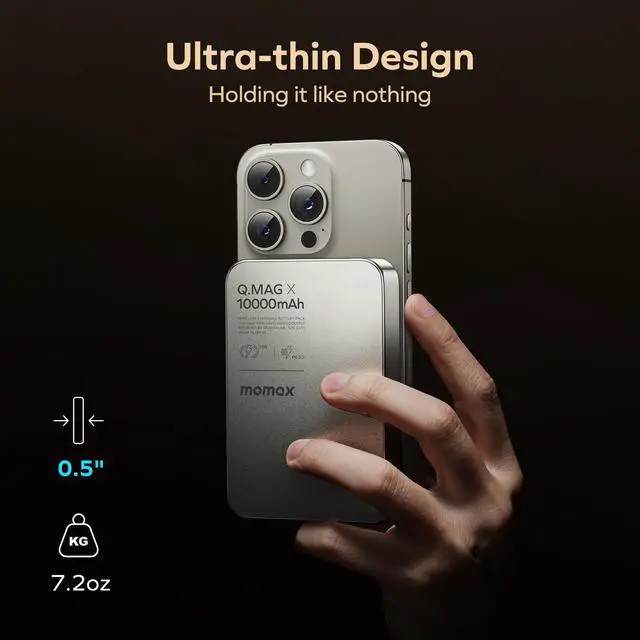 Alt view image 2 of 7 - MOMAX Magnetic Power Bank 10000mAh, 20W Fast Charging, Wireless Portable Charger for iPhone 16/15/14/13/12 Series, Magsafe Compatible, USB-C Cable Included