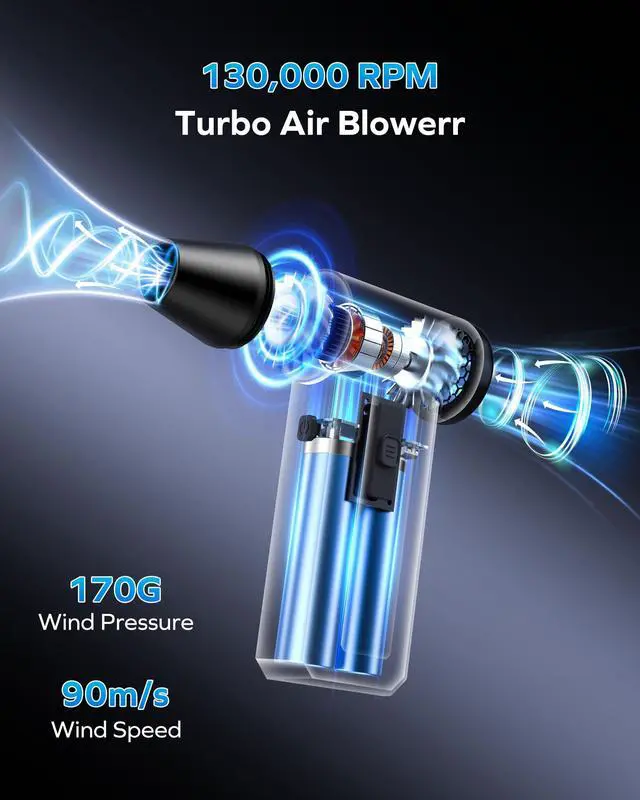 Alt view image 4 of 7 - 2-in-1 Electric Air Duster & Vacuum, 130,000 RPM Brushless Air Duster, 8KPA Car Vacuum 8000mAh Air Blower Wireless Handheld Vacuum for Car, Office and Home