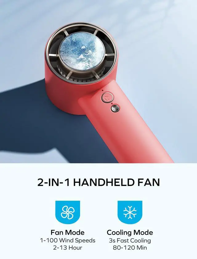 Alt view image 4 of 6 - MOMAX Handheld Fan with Ice Cooling, 2 IN 1 Hand Fan, USB Rechargeable, 1-100 Stepless Adjustable Speed Mini Fan with 12000RPM, Portable Fan for Travel Outdoor, Gifts for Women