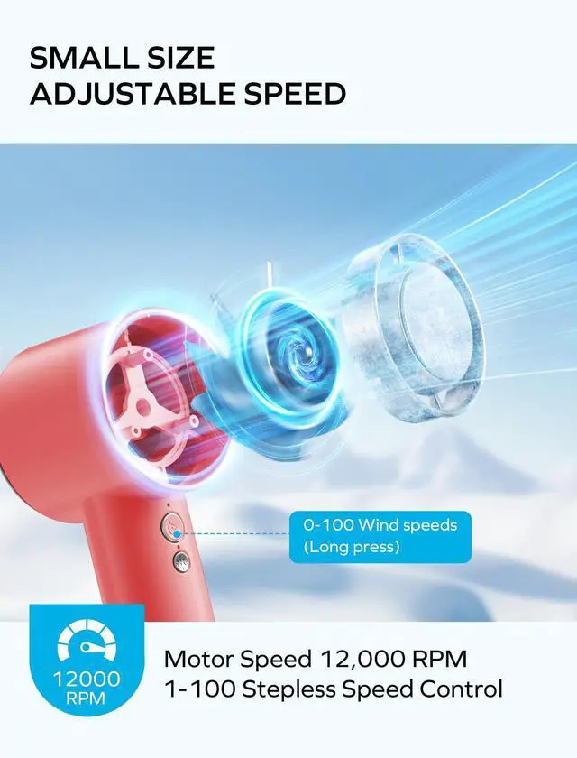 Alt view image 5 of 6 - MOMAX Handheld Fan with Ice Cooling, 2 IN 1 Hand Fan, USB Rechargeable, 1-100 Stepless Adjustable Speed Mini Fan with 12000RPM, Portable Fan for Travel Outdoor, Gifts for Women