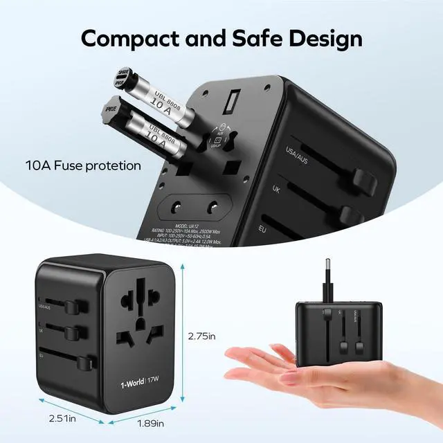 Alt view image 5 of 7 - MOMAX European Travel Plug Adapter, Worldwide All in One Travel Adapter, International Power Adapter Wall Charger with 3 USB A and 1USB C Charging Ports for Travel Essentials (Type C/G/A/I)