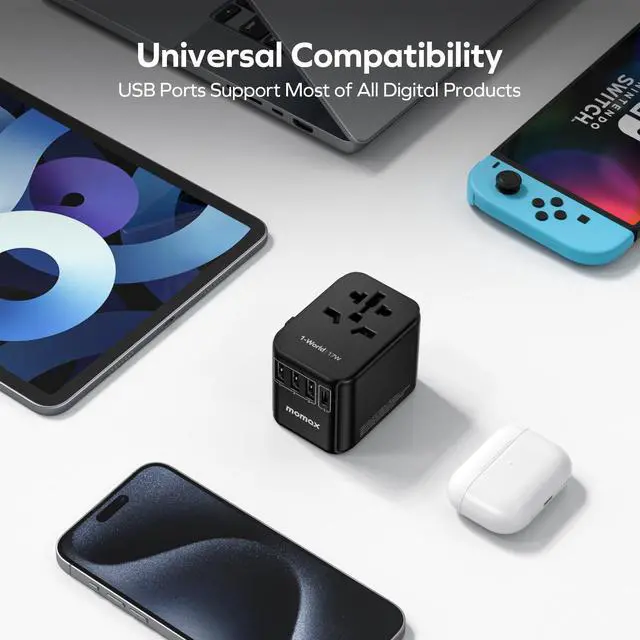 Alt view image 7 of 7 - MOMAX European Travel Plug Adapter, Worldwide All in One Travel Adapter, International Power Adapter Wall Charger with 3 USB A and 1USB C Charging Ports for Travel Essentials (Type C/G/A/I)