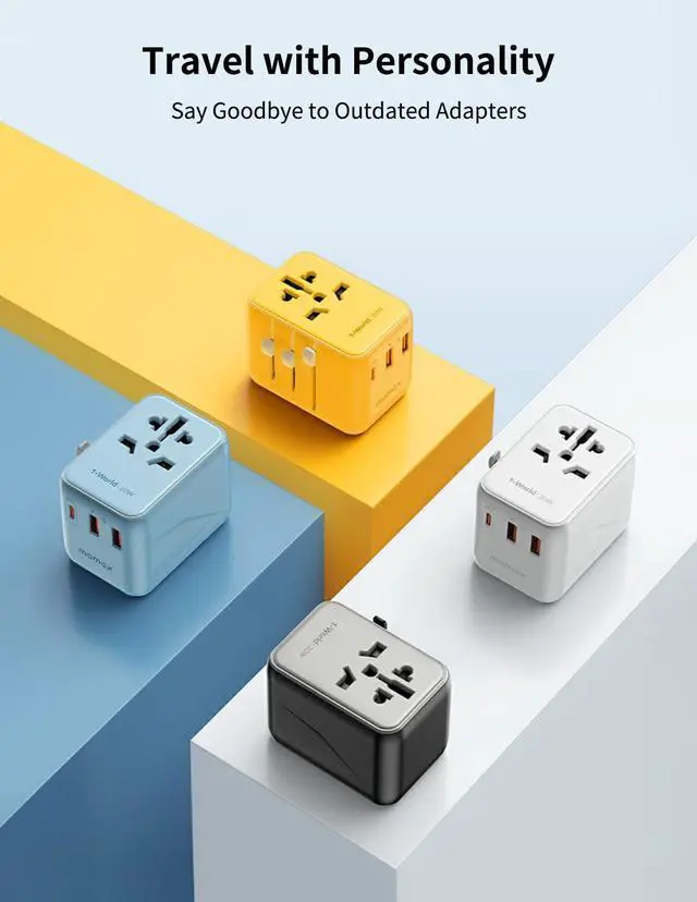 Alt view image 5 of 7 - MOMAX Universal Travel Adapter, 20W GaN Fast International Power Adapter, 2 USB A & 1 USB C, Worldwide Travel Plug Adapter, International Power Adapter for Europe, USA, Japan, Australia (Type C/A/G/I)