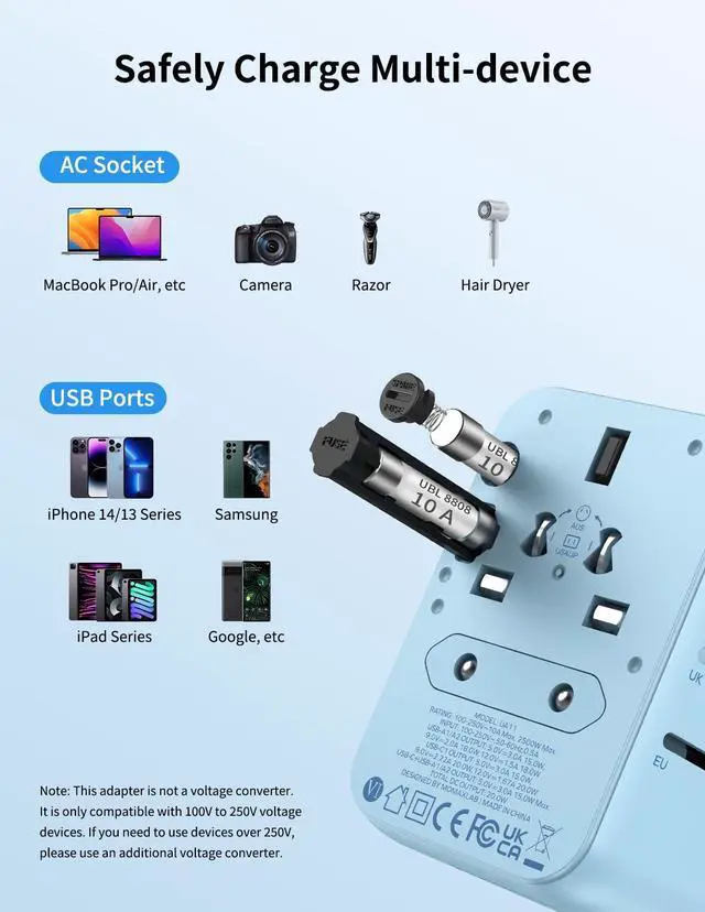Alt view image 7 of 7 - MOMAX Universal Travel Adapter, 20W GaN Fast International Power Adapter, 2 USB A & 1 USB C, Worldwide Travel Plug Adapter, International Power Adapter for Europe, USA, Japan, Australia (Type C/A/G/I)