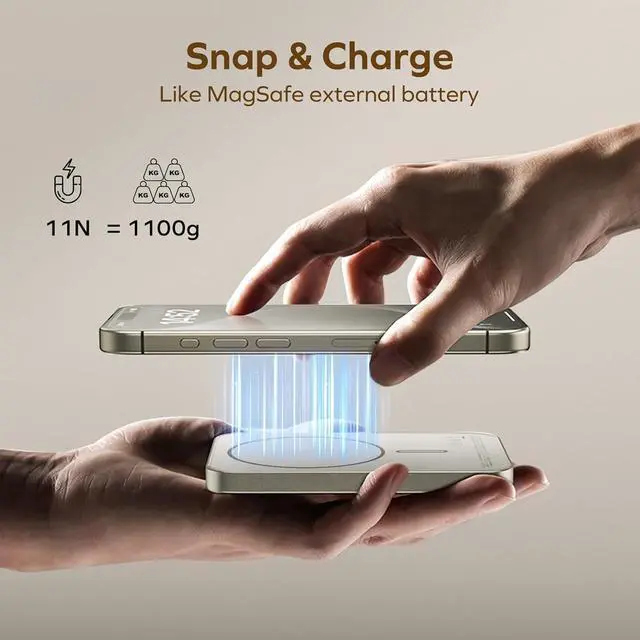 Alt view image 4 of 7 - MOMAX Magnetic Power Bank, 5000mAh Wireless Portable Charger, Wired 20W Fast Charging Battery Pack, Compatible with Magsafe, iPhone 15/14/13/12 Series, USB C Charging Cable Included, Titanium Gold