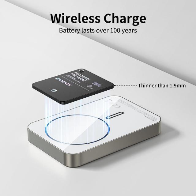 Alt view image 2 of 6 - Momax Rechargeable Wireless Tracker,  iOS Only, Key Finder IP68 Waterproof, Up to 328ft Range, Smart Tracking Tag for Keys, Bags, Luggage, Wallet and More, Mini Size