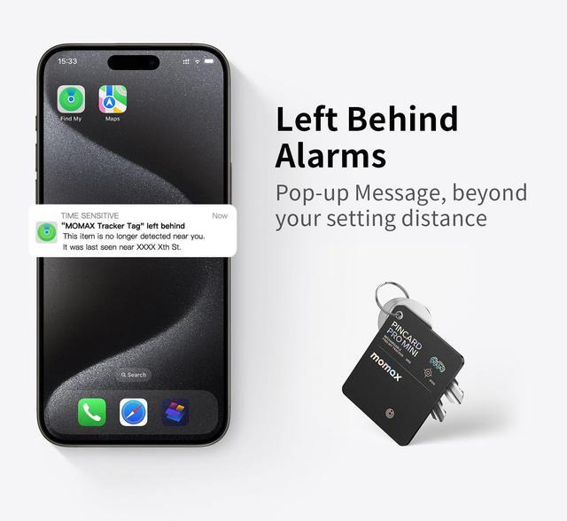 Alt view image 4 of 6 - Momax Rechargeable Wireless Tracker,  iOS Only, Key Finder IP68 Waterproof, Up to 328ft Range, Smart Tracking Tag for Keys, Bags, Luggage, Wallet and More, Mini Size
