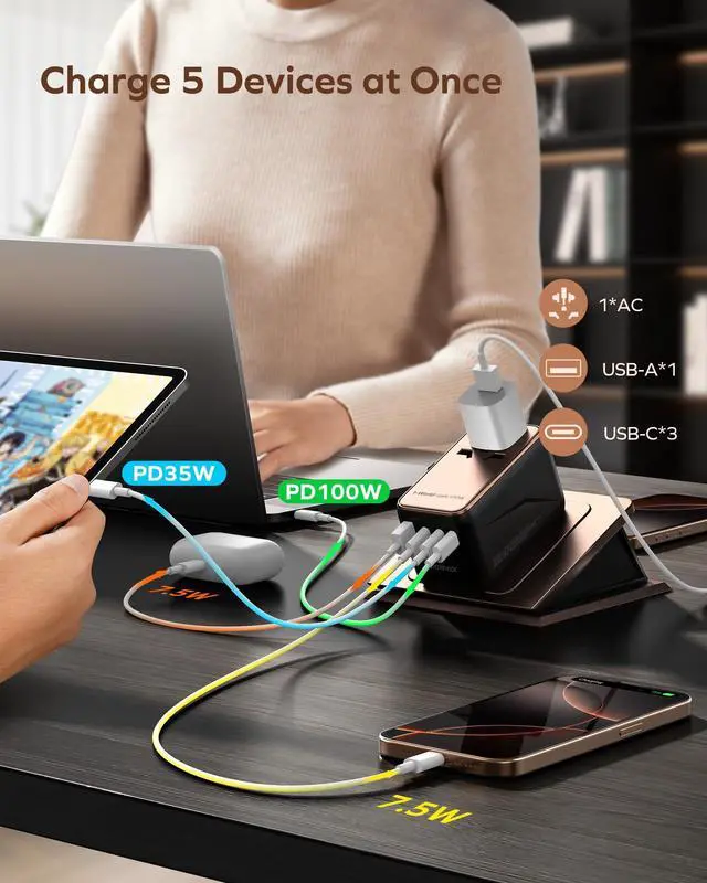 Alt view image 3 of 7 - MOMAX Universal Travel Adapter, 170W GaN International Power Adapter, 2 USB-C 2 USB-A, Worldwide Travel Plug Adapter, International Power Adapter for Most Europe, USA, Japan, Australia (Type C/A/G/I)