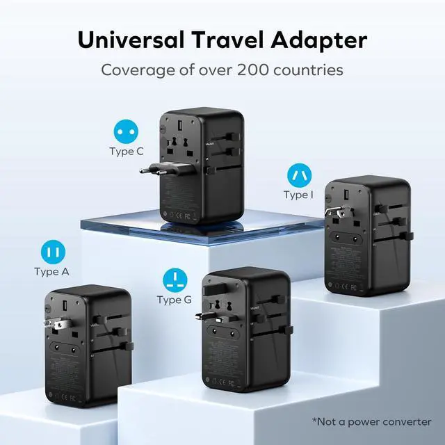 Alt view image 4 of 6 - MOMAX Universal Travel Adapter, 170W GaN International Power Adapter, 2 USB-C 2 USB-A, Worldwide Travel Plug Adapter, International Power Adapter for Most Europe, USA, Japan, Australia (Type C/A/G/I)