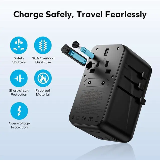 Alt view image 5 of 6 - MOMAX Universal Travel Adapter, 170W GaN International Power Adapter, 2 USB-C 2 USB-A, Worldwide Travel Plug Adapter, International Power Adapter for Most Europe, USA, Japan, Australia (Type C/A/G/I)