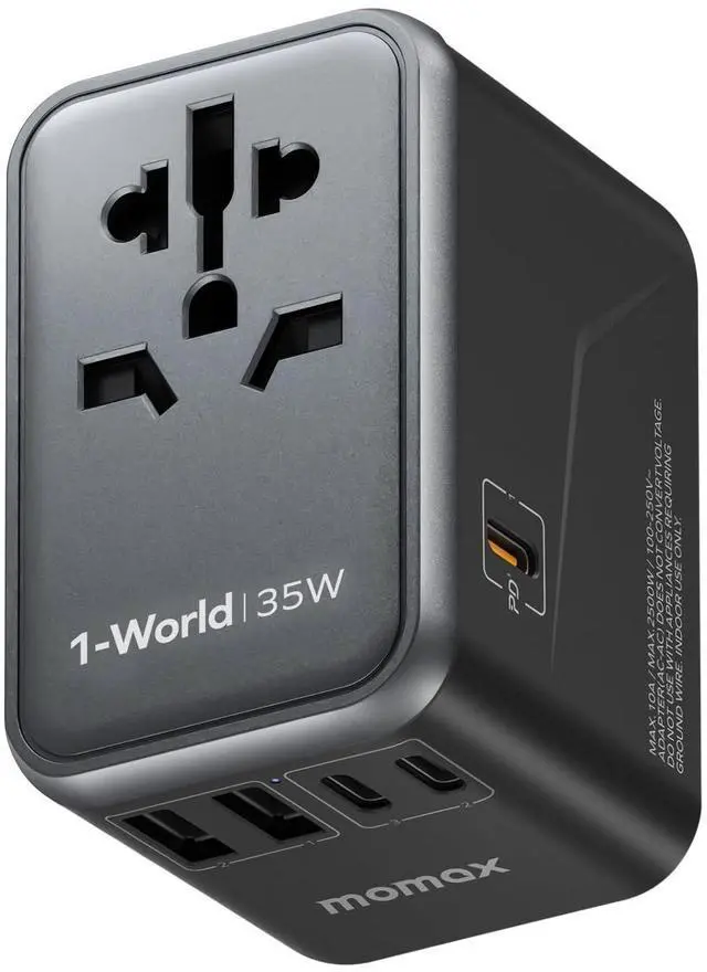 Main image of MOMAX Universal Travel Adapter, PD 35W Fast International Power Adapter, 3 USB C & 2 USB A, Worldwide Travel Plug Adapter, International Power Adapter for Europe, USA, Japan, Australia (Type C/A/G/I)