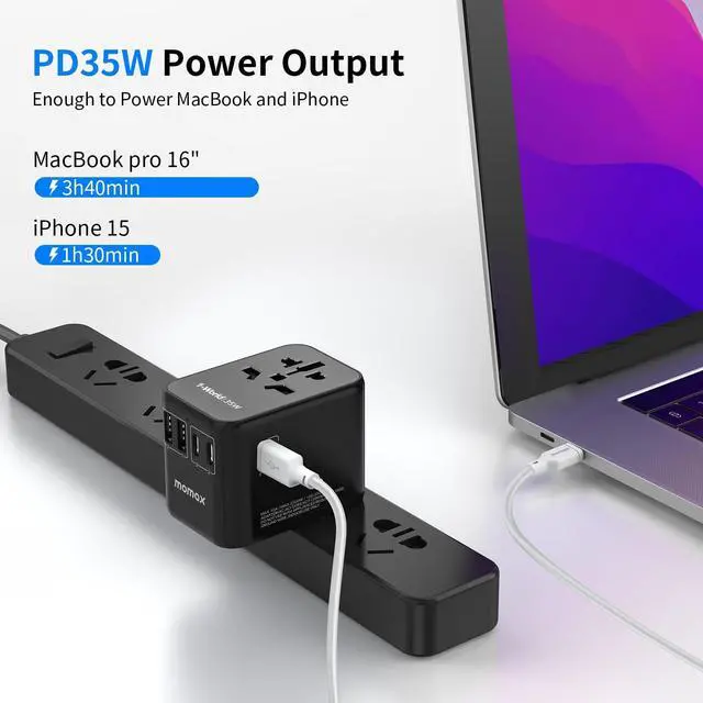 Alt view image 2 of 7 - MOMAX Universal Travel Adapter, PD 35W Fast International Power Adapter, 3 USB C & 2 USB A, Worldwide Travel Plug Adapter, International Power Adapter for Europe, USA, Japan, Australia (Type C/A/G/I)