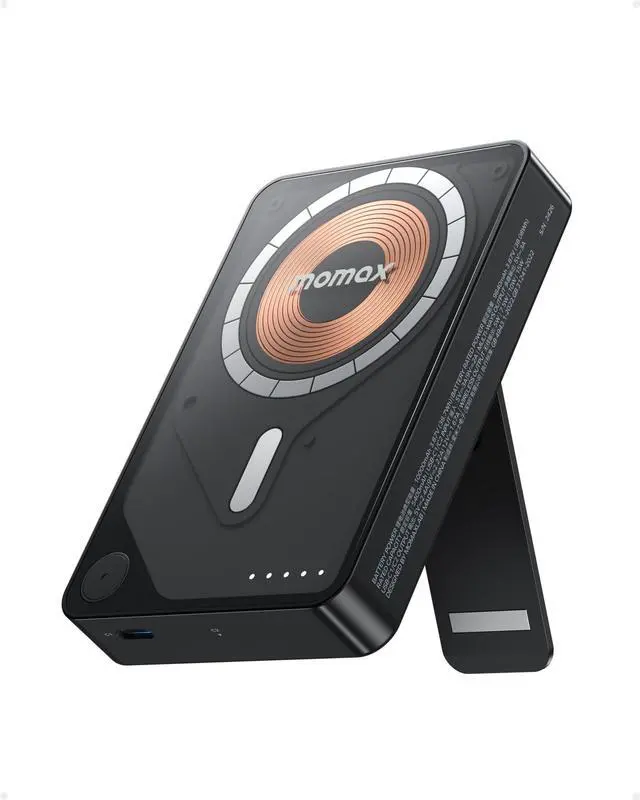 Main image of MOMAX Magnetic Power Bank, 10000mAh Wireless Portable Charger, Wired 20W Fast Charging Battery Pack, Compatible with Magsafe, iPhone 15/14/13/12 Series, Built-inUSB C Charging Cable and Stand Included