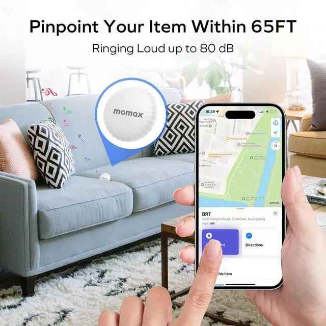 Alt view image 4 of 7 - MOMAX Key Finder, Tracker Tag, Works with Apple Find My (iOS Only), Key Tracker with APP,Sound Location, Key Locator Tracker for Luggage, Suitcase, Wallet, Pet, Kid, White