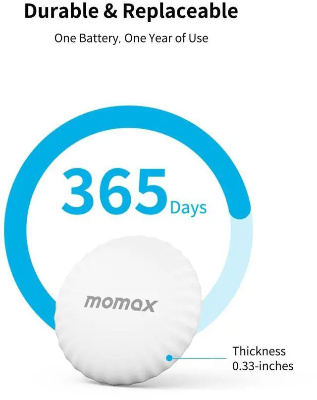 Alt view image 7 of 7 - MOMAX Key Finder, Tracker Tag, Works with Apple Find My (iOS Only), Key Tracker with APP,Sound Location, Key Locator Tracker for Luggage, Suitcase, Wallet, Pet, Kid, White