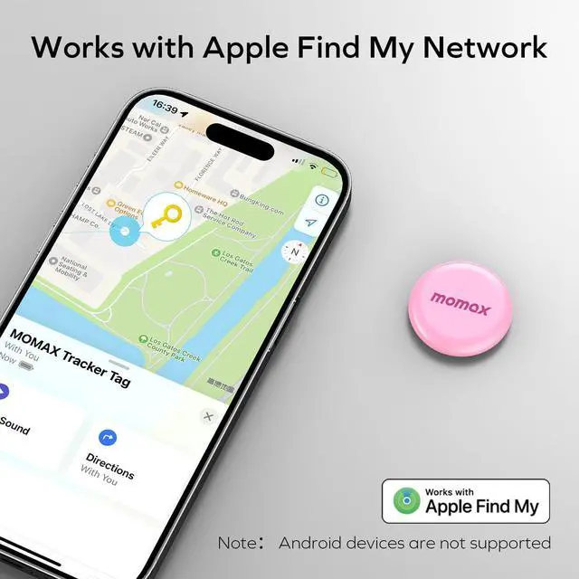 Alt view image 2 of 5 - MOMAX Key Tracker, Locator Tag Works with Apple Find My (iOS only), Portable Smart Tracker with Strap, Waterproof Item Finder for Kid/Luggage/Wallet/Bag/Backpack/Suitcase, Pink 1Pack