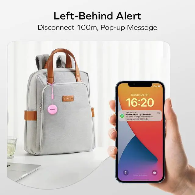 Alt view image 5 of 5 - MOMAX Key Tracker, Locator Tag Works with Apple Find My (iOS only), Portable Smart Tracker with Strap, Waterproof Item Finder for Kid/Luggage/Wallet/Bag/Backpack/Suitcase, Pink 1Pack