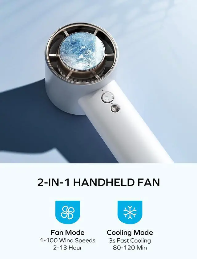 Alt view image 2 of 6 - MOMAX Handheld Fan with Ice Cooling, Fast Cooling to 46°F, USB Rechargeable, Mini Fan with 12000RPM, Portable Fan for Summer/Outdoor, Gifts for Women and Child