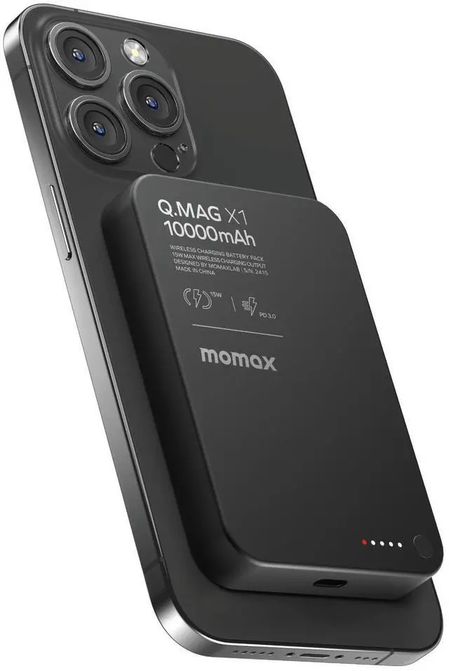 Alt view image 2 of 5 - MOMAX Q.MAG Portable Charger Wireless 10000mAh, 0.5" Slim Power Bank Fast Charging Magnetic Battery Pack for iPhone Air/17 Pro Max/17 Pro/16/15/14/13/12 (1*USBC Port PD20W, No Lightning)